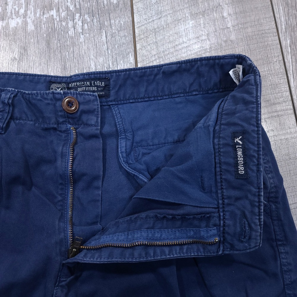 American Eagle Longboard Shorts Men 34 Navy Blue Cotton Chino Flat Front - Picture 5 of 6